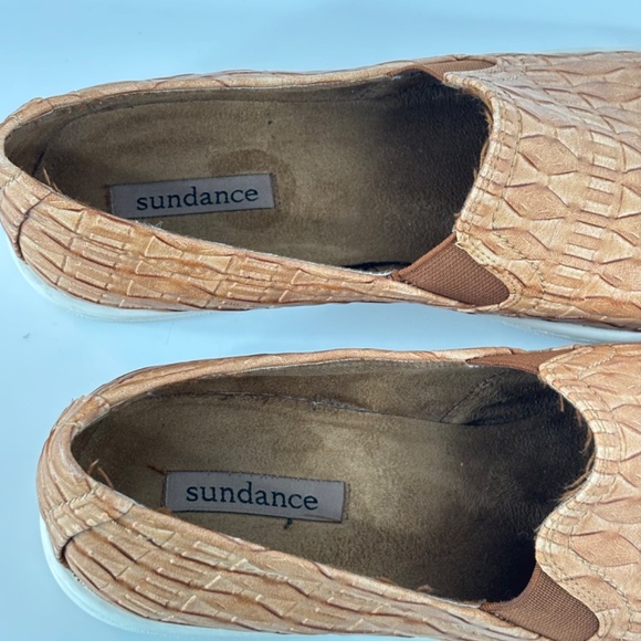 Sundance Tooled Vegan Leather Flats 38 Slip On Loafers Cognac Brown Preppy Fall - Picture 8 of 10